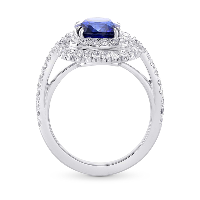 Blue Sapphire and Diamond Double Halo Platinum Ring, SKU 298227 (3.67Ct TW)