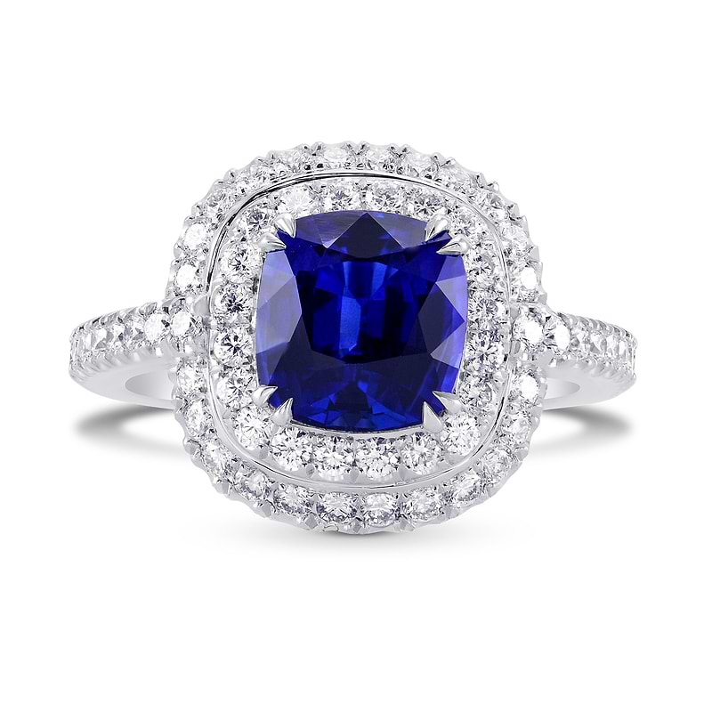 Blue Sapphire and Diamond Double Halo Platinum Ring, SKU 298227 (3.67Ct TW)