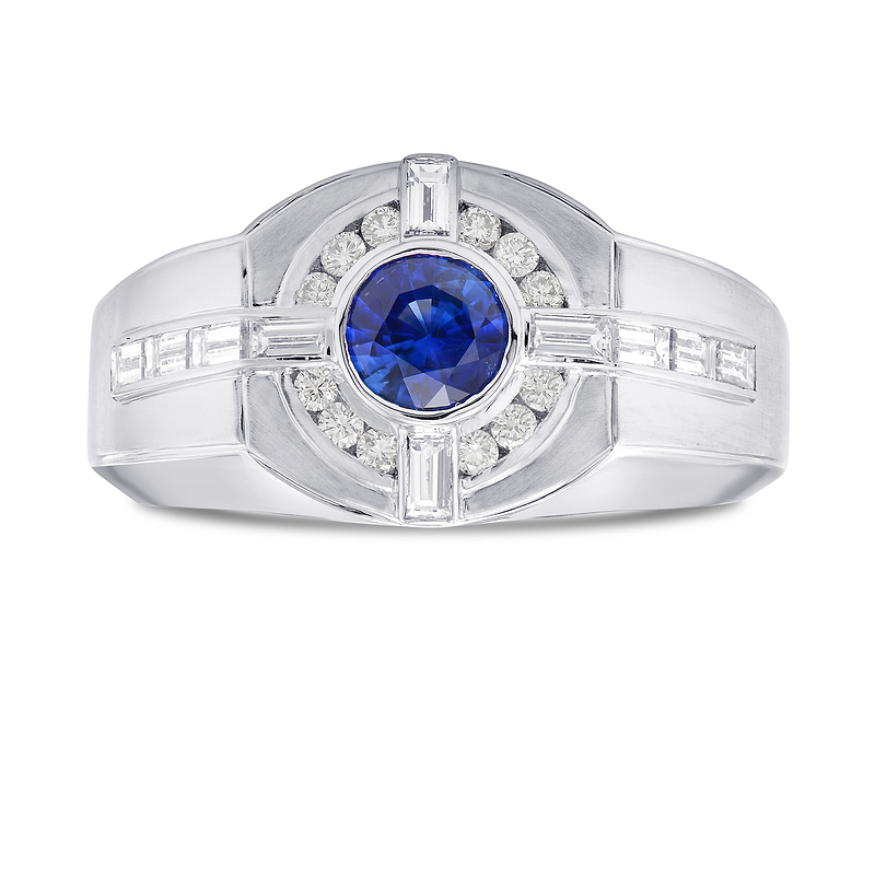 Sapphire and Diamond Round Brilliant Men's Ring, SKU 302349 (1.33Ct TW)