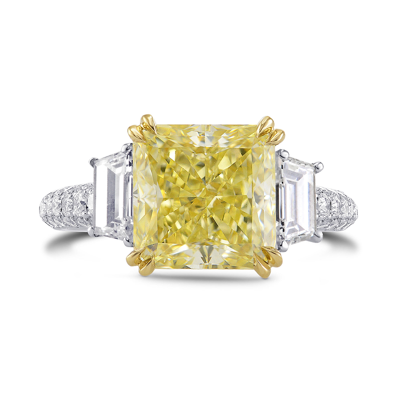 Fancy Light Yellow Radiant & Trapezoid Diamond Ring, SKU 304253 (5.31Ct TW)