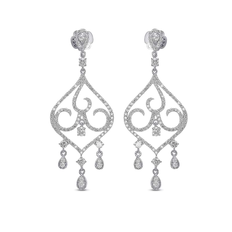 Round White Diamond Pave Drop Earrings, SKU 30434M (2.14Ct TW)