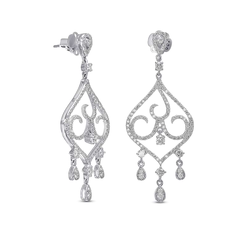 Round White Diamond Pave Drop Earrings, SKU 30434M (2.14Ct TW)