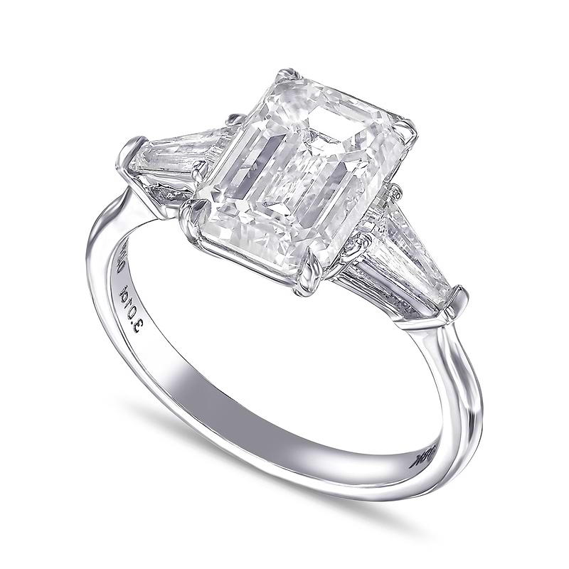 White Emerald Shape 3 Stone Diamond Ring, SKU 30742M (3.52Ct TW)