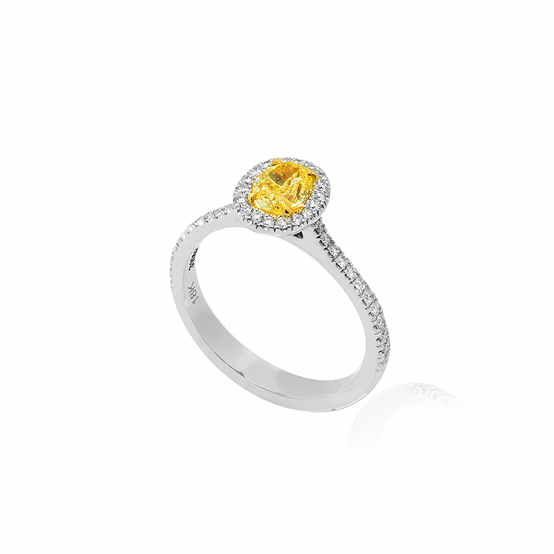 Oval Fancy Yellow Diamond Halo Ring with Pave Setting, SKU 31052 (1