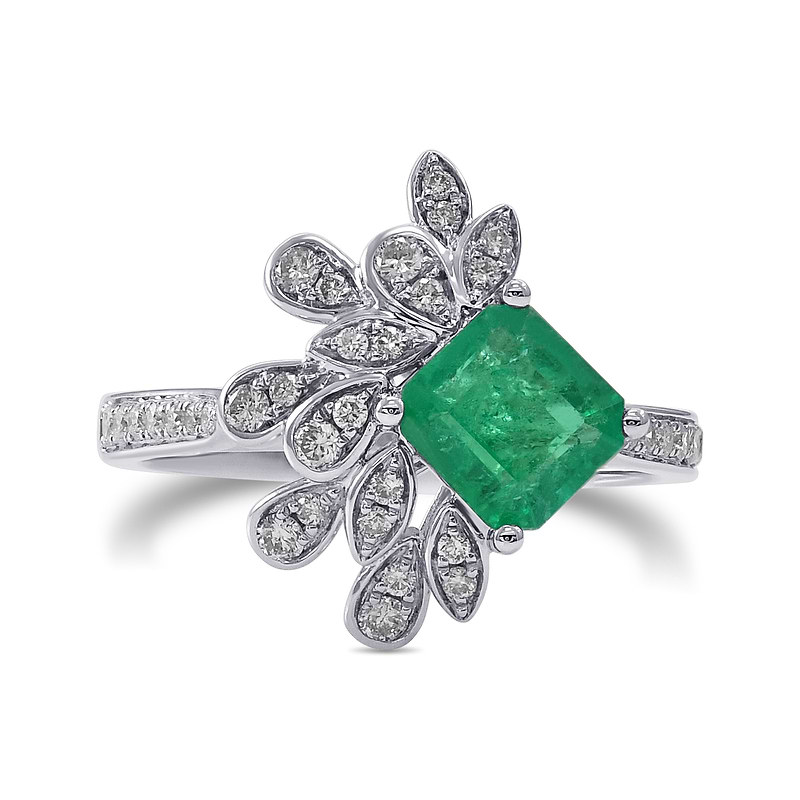 Colombian Emerald and Diamond Pave Ring, SKU 31456V (1.21Ct TW)