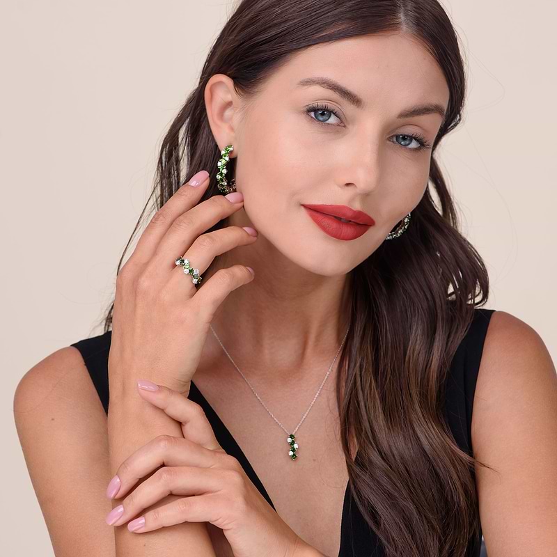 Green Tourmaline and Diamond Drop Pendant, SKU 31596R (0.94Ct TW)  - 2