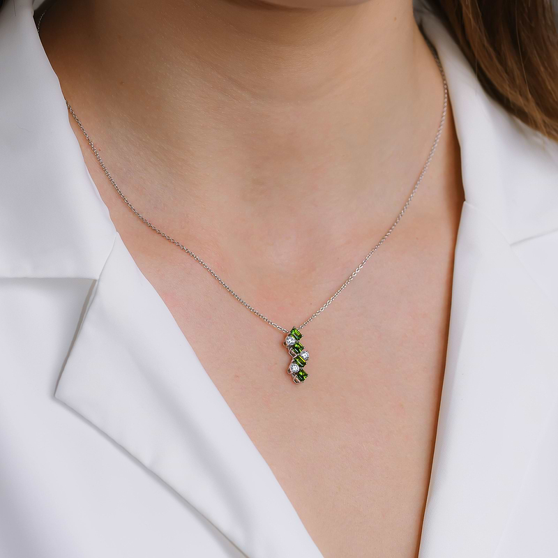 Green Tourmaline and Diamond Drop Pendant, SKU 31596R (0.94Ct TW)  - 3