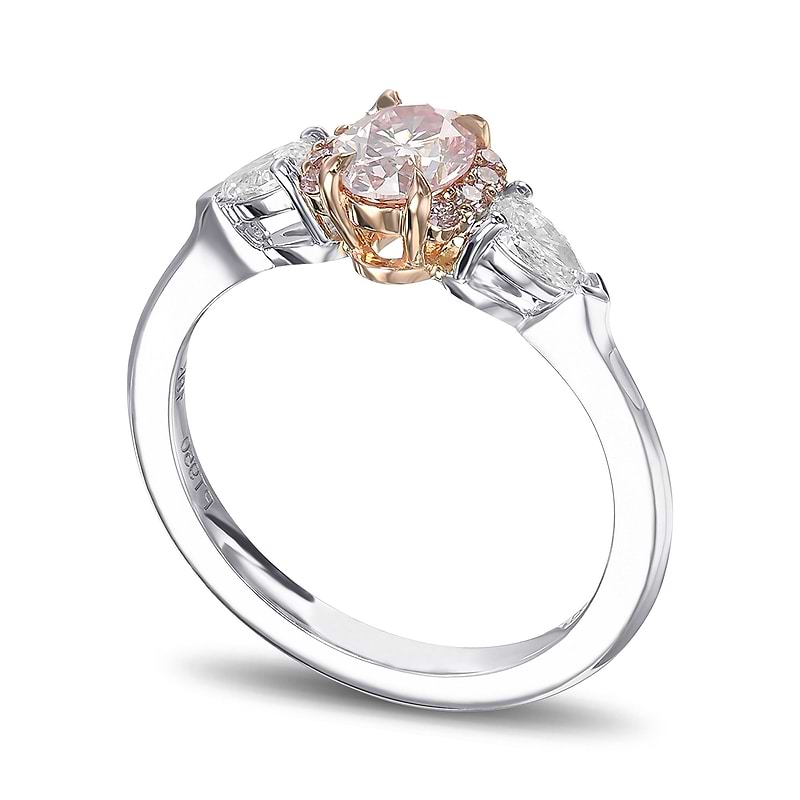 Fancy Pink Oval & Pear Diamond Semi-Halo Ring, SKU 31718V (0.59Ct TW)  - 2