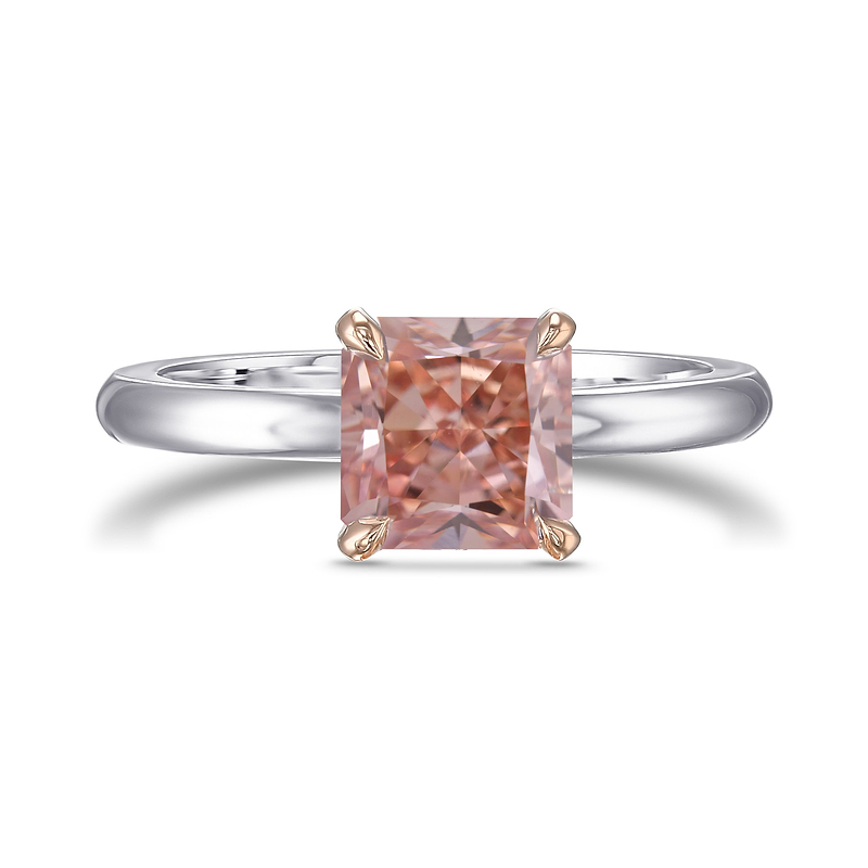 Fancy Brownish Orangy Pink Radiant Diamond Solitaire Ring, SKU 31730V (1.29Ct)