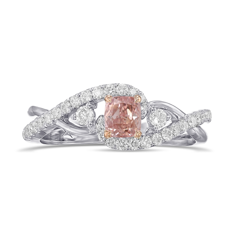Fancy Orangy Pink Cushion Cross-over Diamond Ring, SKU 31739V (0.58Ct TW)