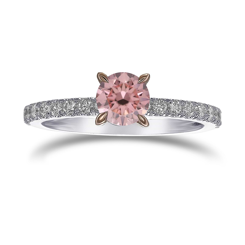 Argyle 3PR Fancy Intense Orangy Pink Round Side-Stone Diamond Ring, SKU 31740V (0.60Ct TW)