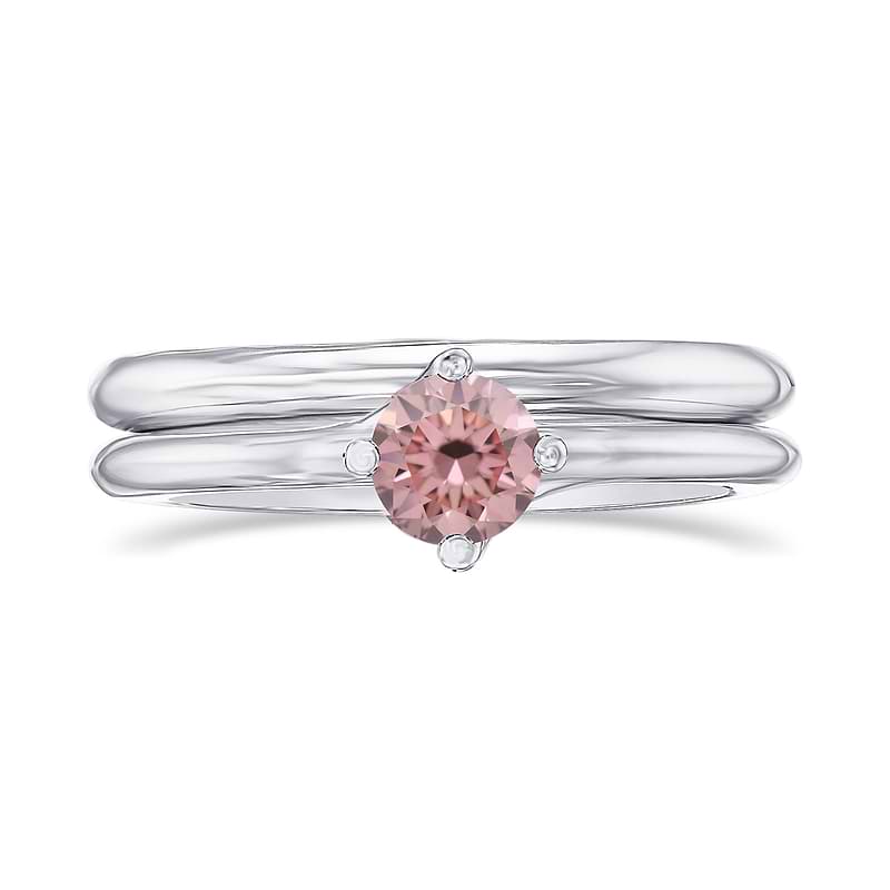 Argyle 3PR Fancy Intense Orangy Pink Round Diamond Solitaire Wedding Ring Set, SKU 31765V (0.40Ct)