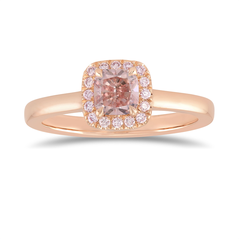 Fancy Orangy Pink Cushion Diamond Halo Ring, SKU 31774V (0.71Ct TW)