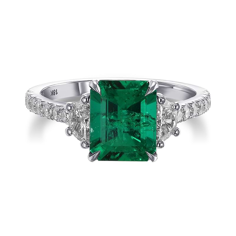 Muzo Emerald & Half Moon Diamond Three-Stone Ring, SKU 31796V (2.26Ct TW)