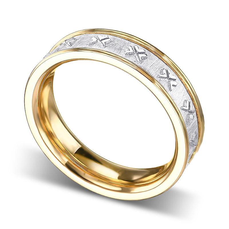 Men's Gold Band Ring with Embossed Leibish Logo, SKU 31801R  - 2