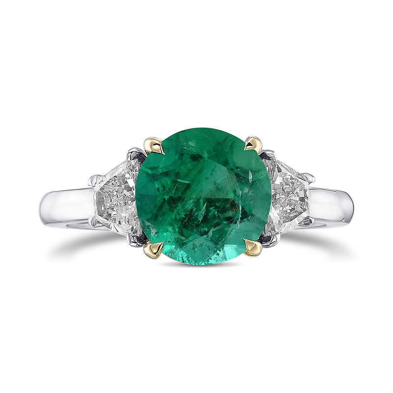 Muzo Round Emerald & Trapezoid Diamond Three-stone Ring, SKU 31884V (2.67Ct TW)