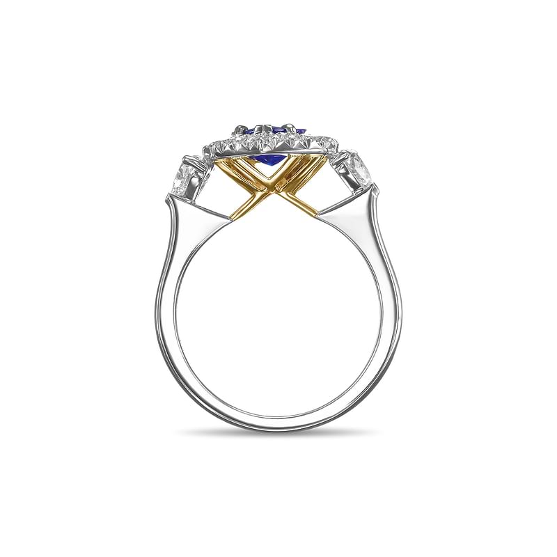Marquise Sapphire & Heart Diamond Three-Stone Halo Ring, SKU 31898V (4.62Ct TW)
