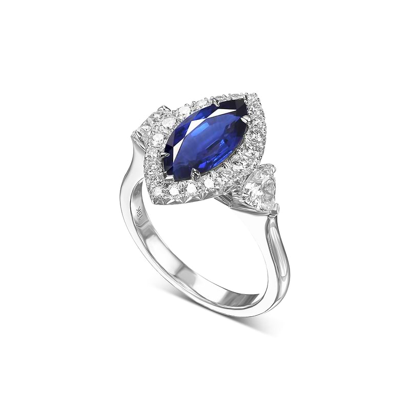 Marquise Sapphire & Heart Diamond Three-Stone Halo Ring, SKU 31898V (4.62Ct TW)  - 2