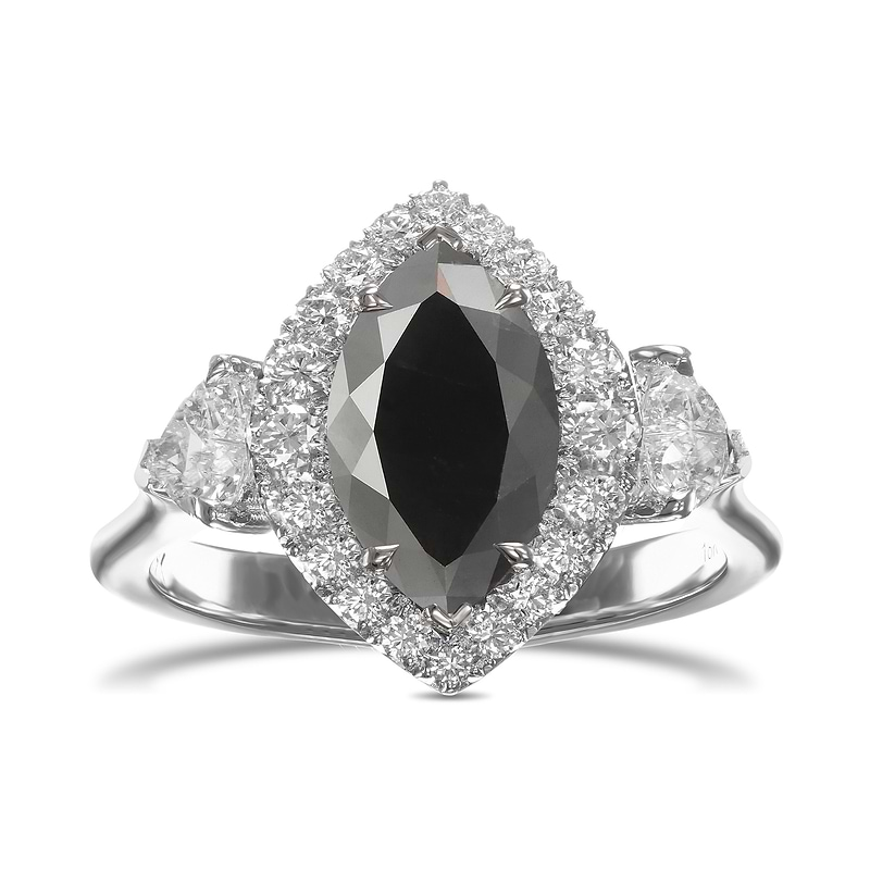 Marquise Fancy Black & Heart Diamond Three-Stone Halo Ring, ARTIKELNUMMER 31902V (2,73 Karat TW)