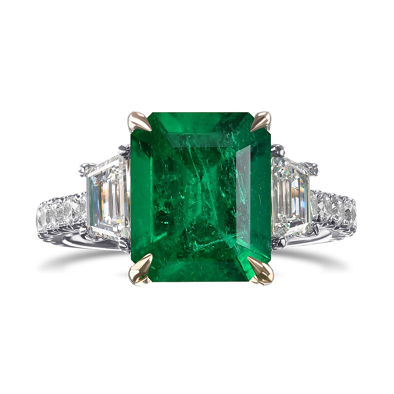 Muzo Emerald & Trapezoid Diamond Three-stone Ring, SKU 31907V (4.10Ct TW)