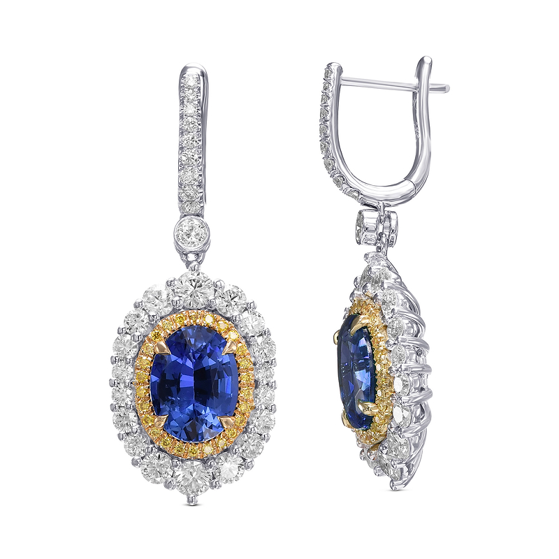 Oval Sapphire and Diamond Double Halo Earrings, SKU 31908V (10.53Ct TW)