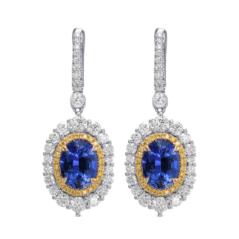 Oval Sapphire and Diamond Double Halo Earrings, SKU 31908V (10.53Ct TW)