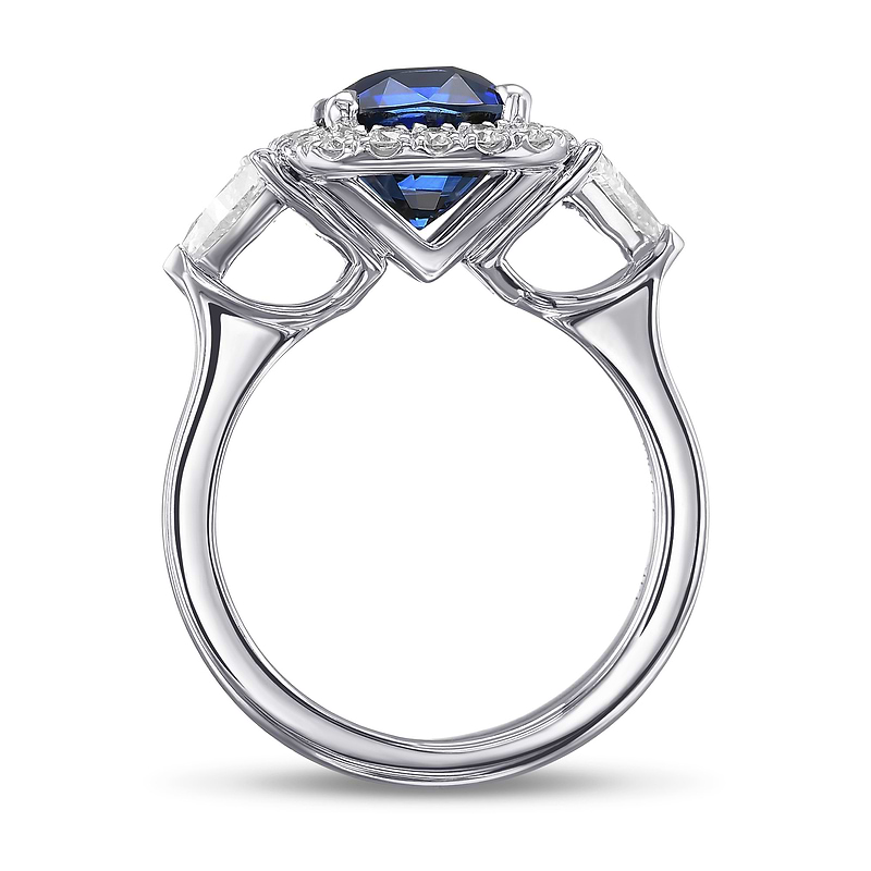 Cushion Sapphire & Triangle Halo Ring, SKU 31910V (4.25Ct TW)