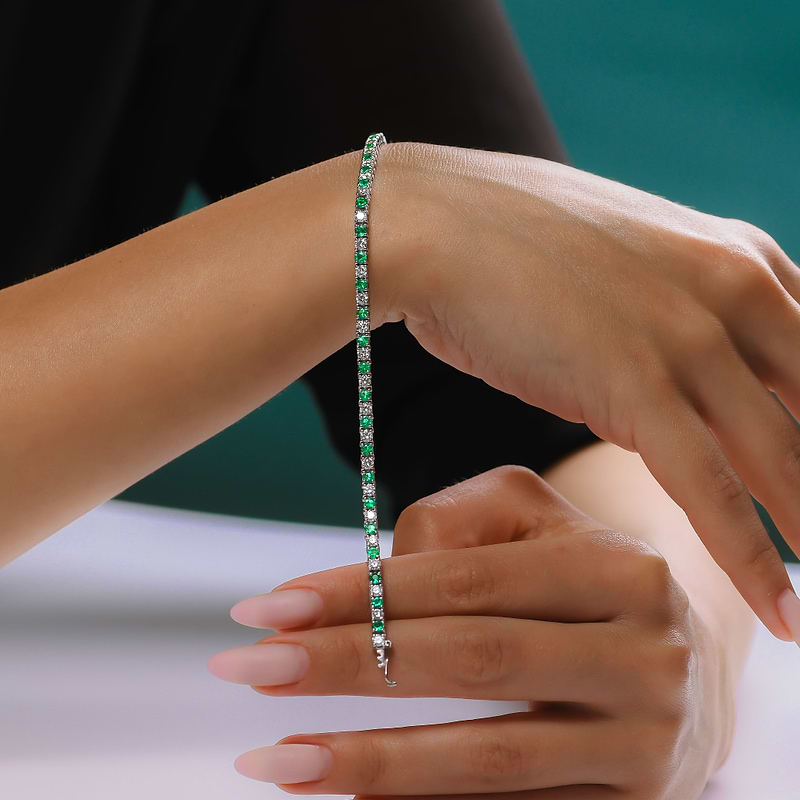 Green Emeralds and Diamonds Tennis Bracelet, SKU 32039M (5.12Ct TW)  - 3