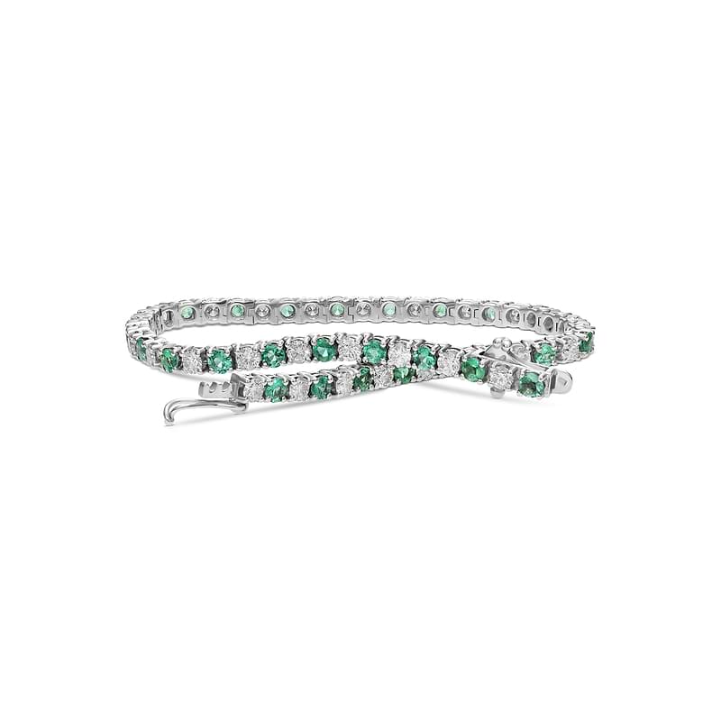 Green Emeralds and Diamonds Tennis Bracelet, SKU 32039M (5.12Ct TW)