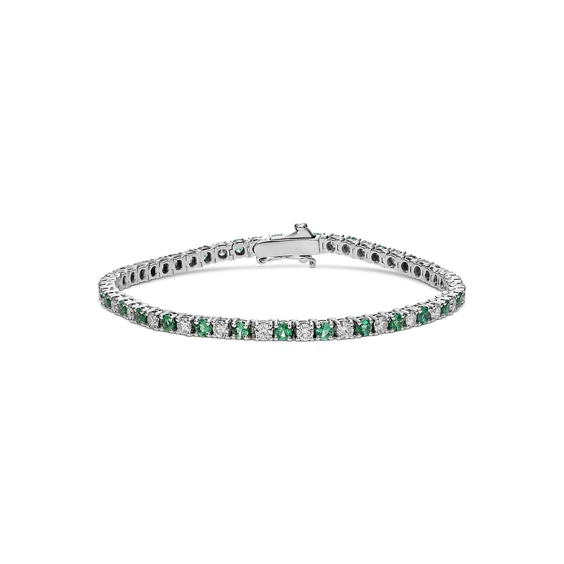 Green Emeralds and Diamonds Tennis Bracelet, SKU 32039M (5.12Ct TW)
