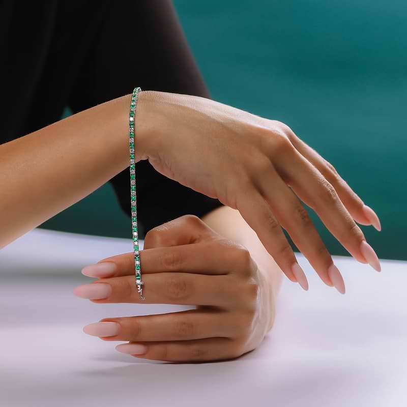 Green Emeralds and Diamonds Tennis Bracelet, SKU 32039M (5.12Ct TW)  - 2