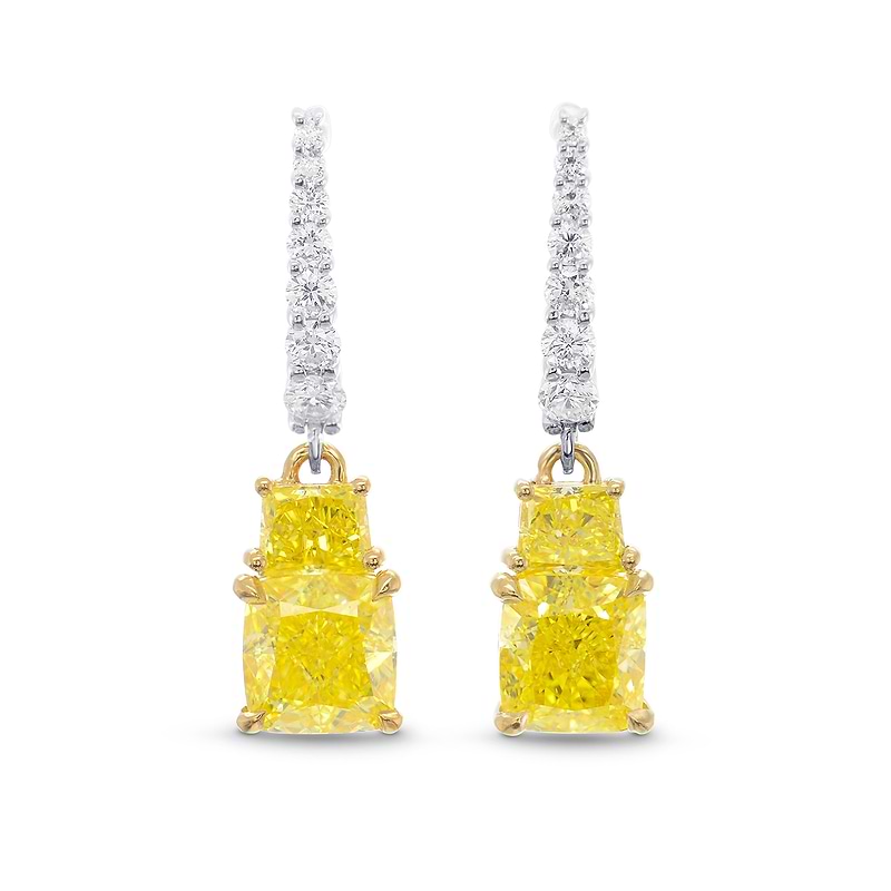 Fancy Intense Yellow Cushion and Vivid Yellow Taper Diamond Drop Earrings, SKU 320699 (2.83Ct TW)