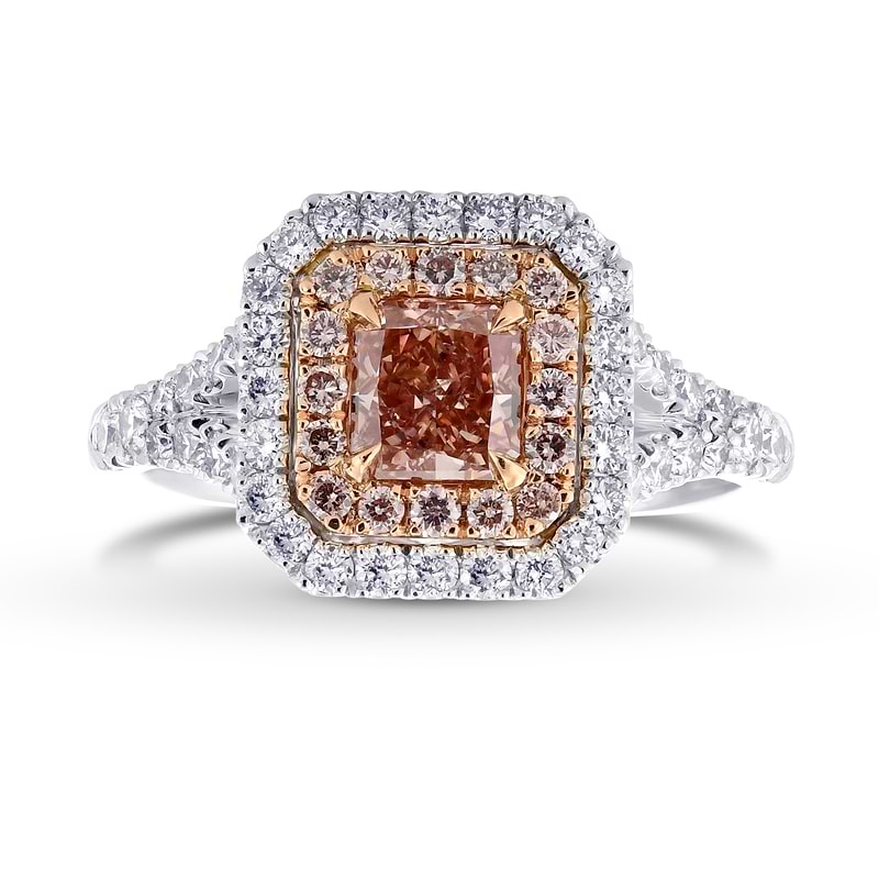 Fancy Intense Orangy Pink Radiant Double Halo Diamond Ring, ARTIKELNUMMER 32175M (1,40 Karat TW)