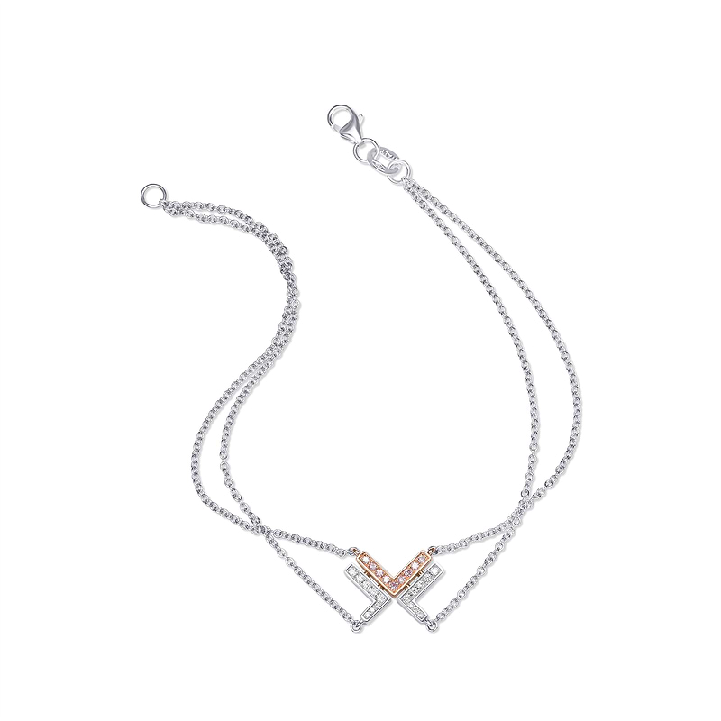 Fancy Pink and White Pave Diamond Leibish Logo Bracelet, SKU 32215R (0.11Ct TW)  - 2