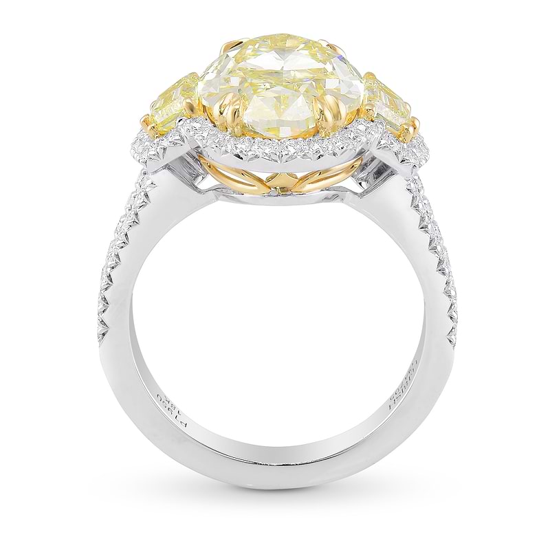 Light Yellow Oval 3 stones Halo Diamond Ring, SKU 334705 (6.39Ct TW)