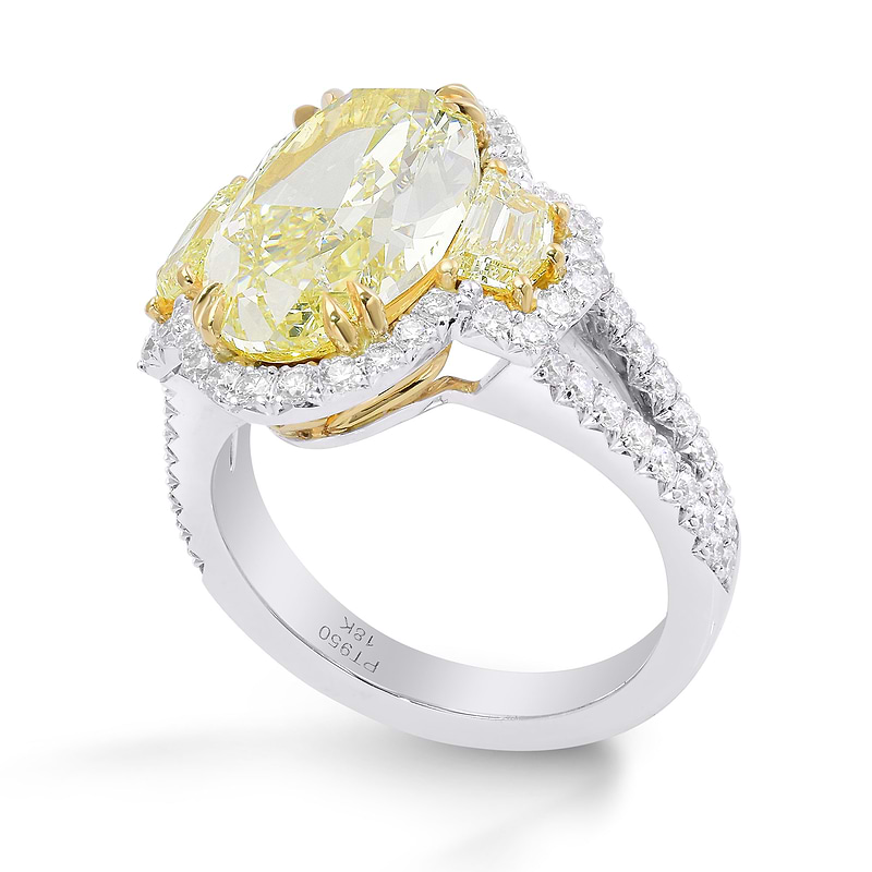 Light Yellow Oval 3 stones Halo Diamond Ring, SKU 334705 (6.39Ct TW)