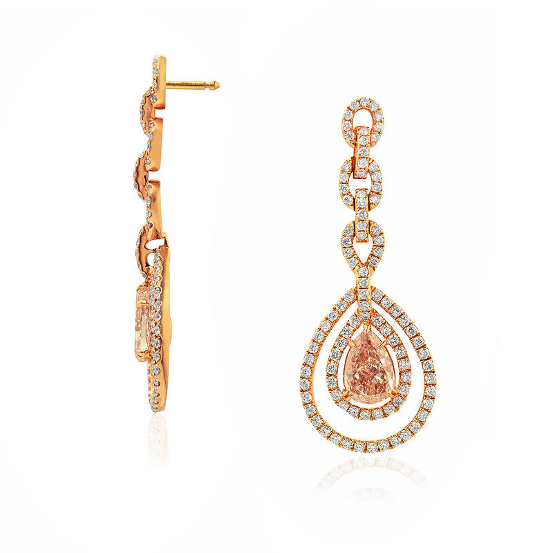 Fancy Brown Pink Diamond Drop Earrings