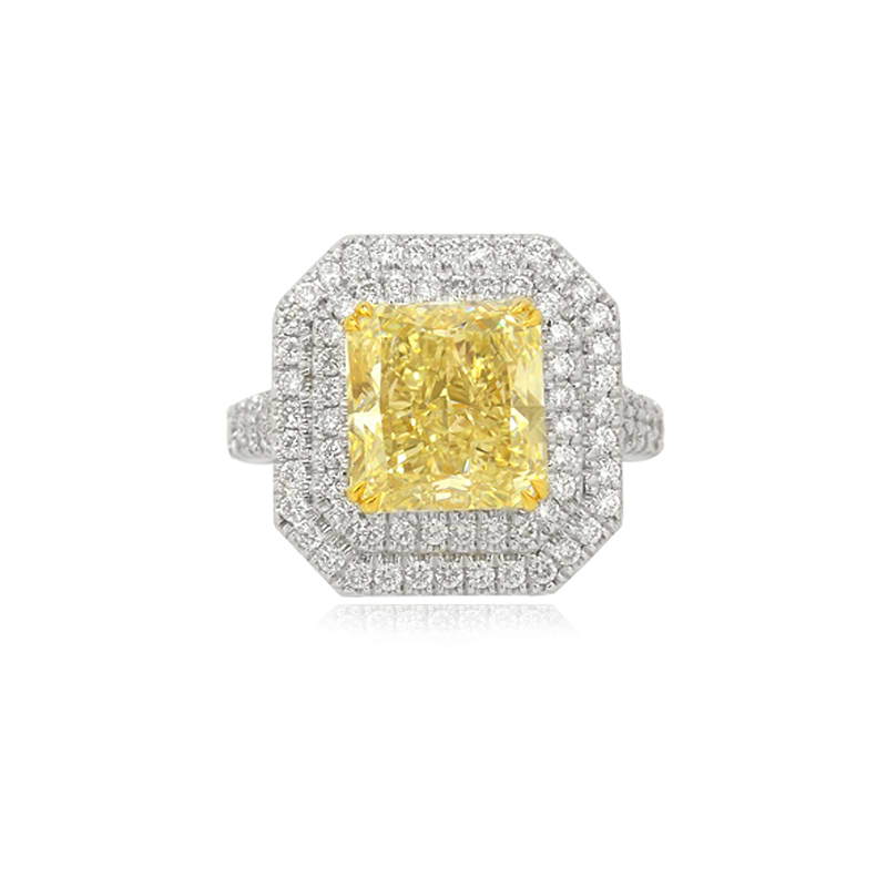 Fancy Light Yellow Radiant Diamond Double Halo Ring