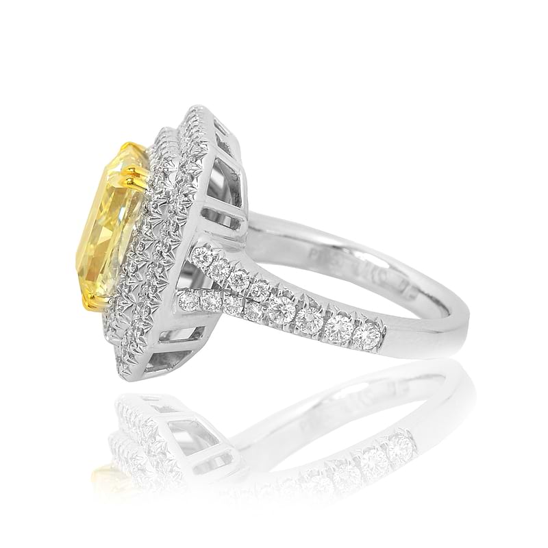 Fancy Light Yellow Radiant Diamond Double Halo Ring