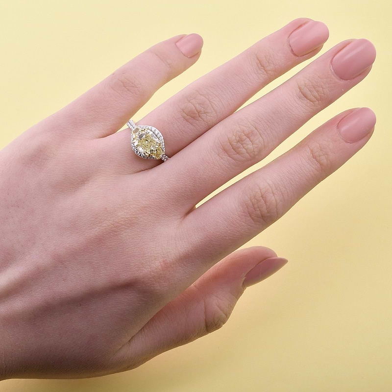 Fancy Yellow Cushion Three-stone Halo Diamond Ring, SKU 376062 (3.02Ct TW)  - 4