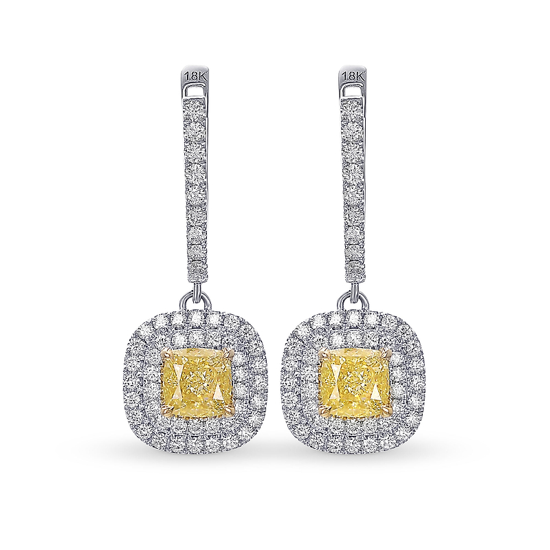 Fancy Light Yellow Diamond Halo Drop Earrings, SKU 385674 (1.84Ct TW)