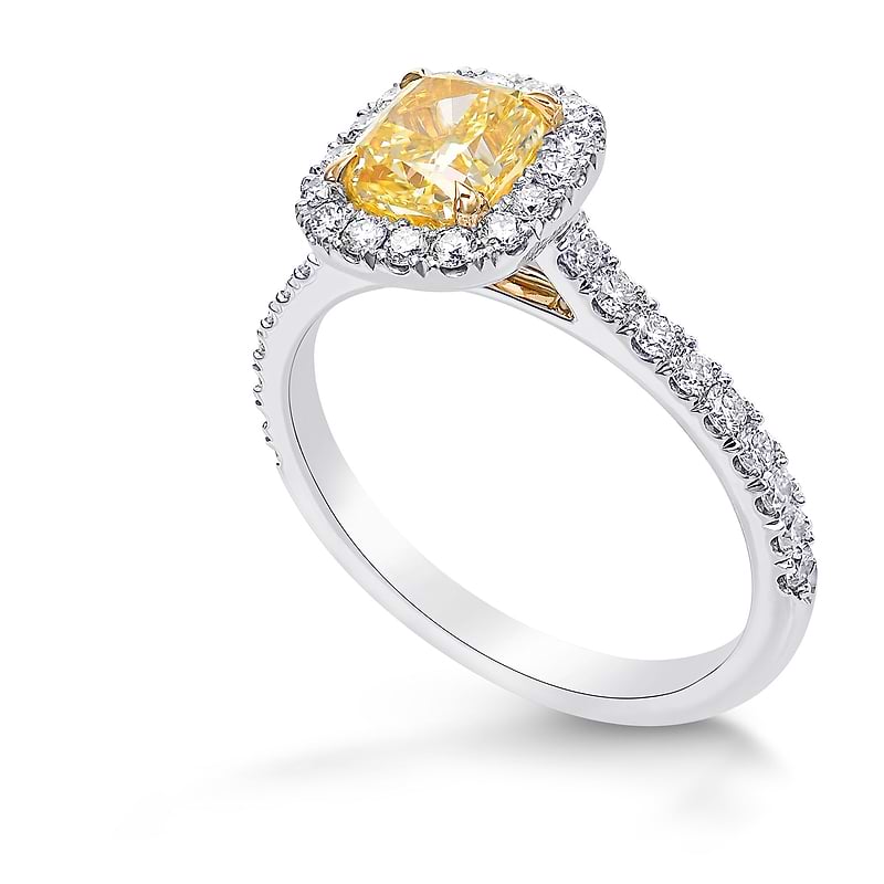 Fancy Vivid Yellow Cushion Diamond Halo Ring, SKU 397354 (1.54Ct TW)  - 2