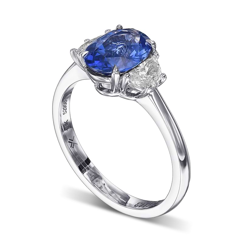 Three Stone Ring Setting with Half-moon Side Diamonds, SKU 40039S  - 2