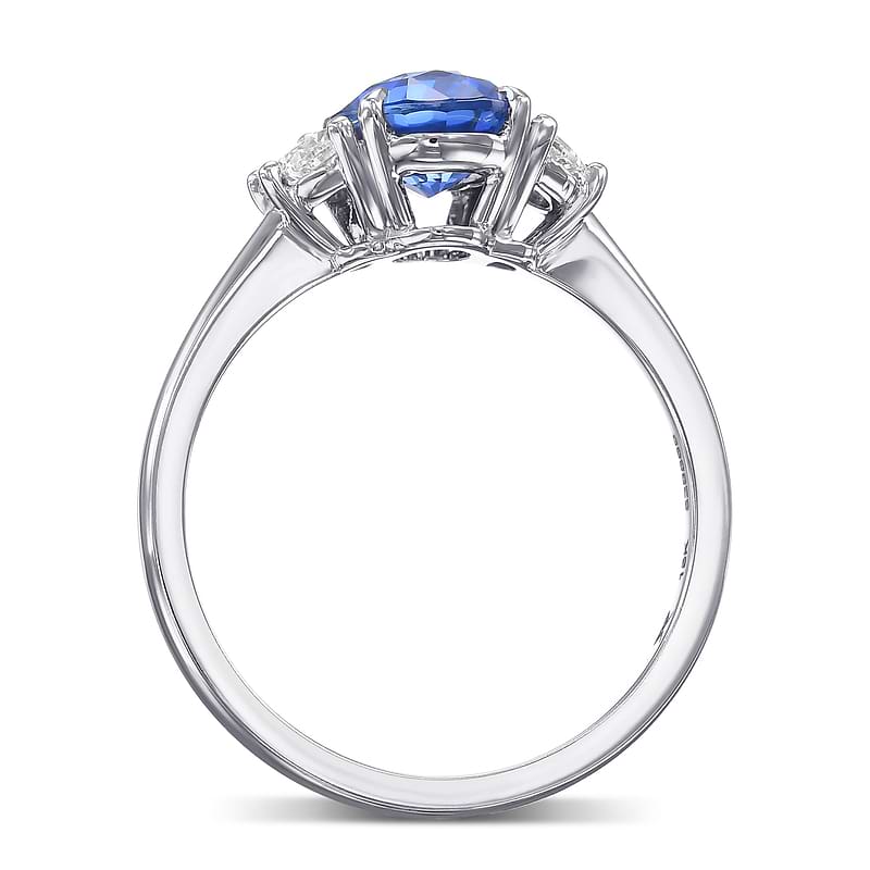 Three Stone Ring Setting with Half-moon Side Diamonds, SKU 40039S