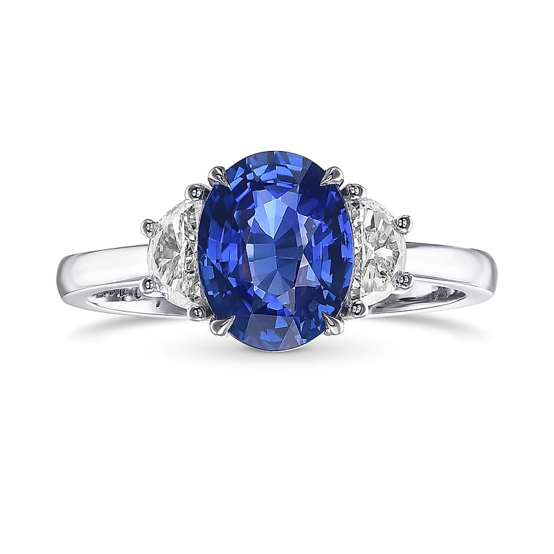 Three Stone Ring Setting with Half-moon Side Diamonds, SKU 40039S