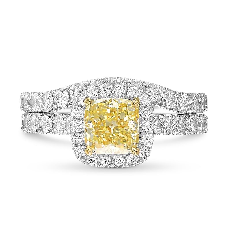 Fancy Light Yellow Cushion Halo Diamond Ring Set, SKU 404974 (2.16Ct TW)