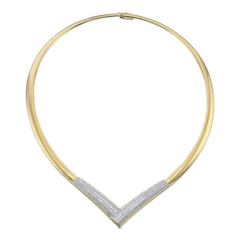 Princess Diamond and Gold Pave Collier Necklace, SKU 473778 (6.60Ct TW)