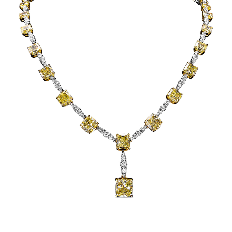 Fancy Yellow Cushion Diamond Necklace, SKU 481475 (47.61Ct TW)