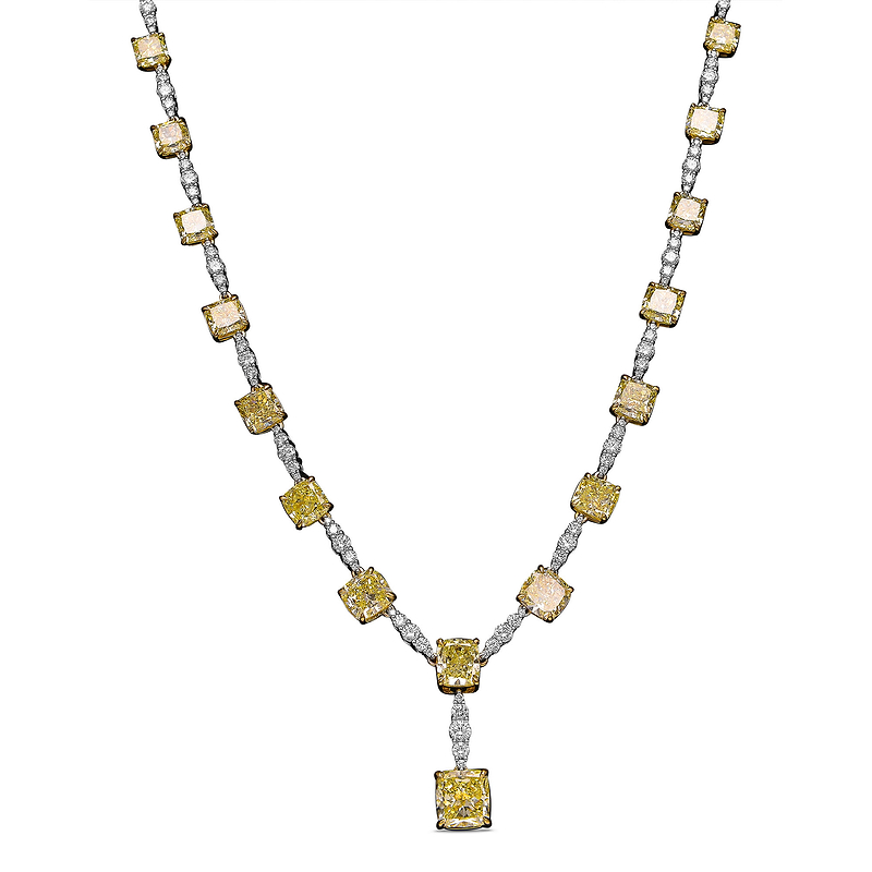Fancy Yellow Cushion Diamond Necklace, SKU 481475 (47.61Ct TW)  - 2
