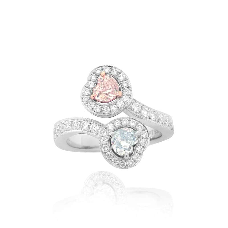 GIA certified Light Pink And Light Green Heart Diamond Halo Ring, SKU 48152 (1.42Ct TW)